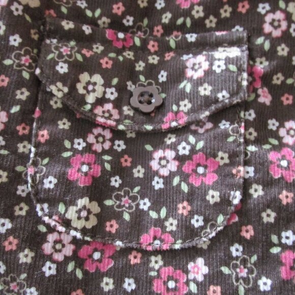 Carters Sleeveless Dress Girls Size 12M Brown Pink Floral Pullover Front Pockets - Picture 2 of 4